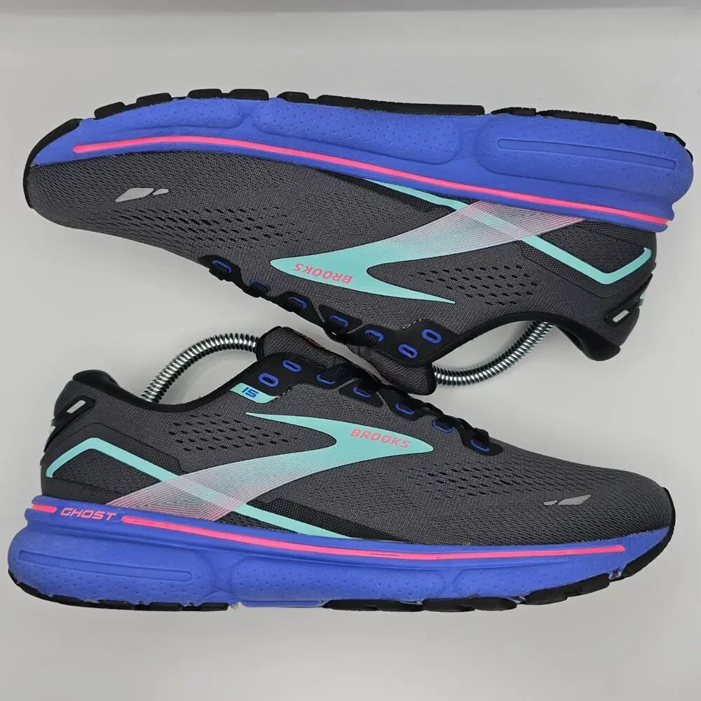 Brooks Ghost 15 Black Blue Aruba Womens 10 Medium B UK 8 Running Shoes Blue Pink